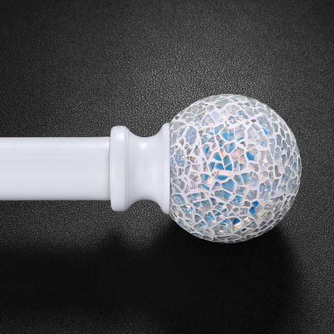 Hei! Dear white curtain rod with mosaic ball finials enhances style and light reflection.