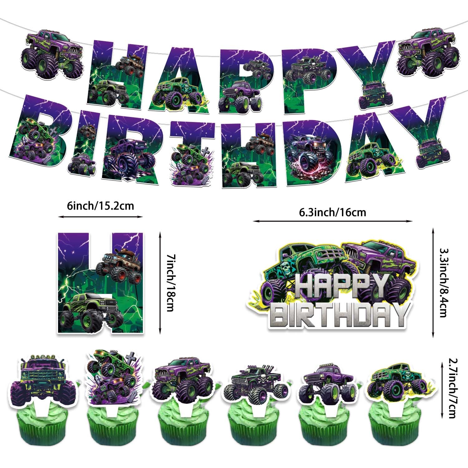 Heidaman Monster Truck tablecloths create a coordinated party base