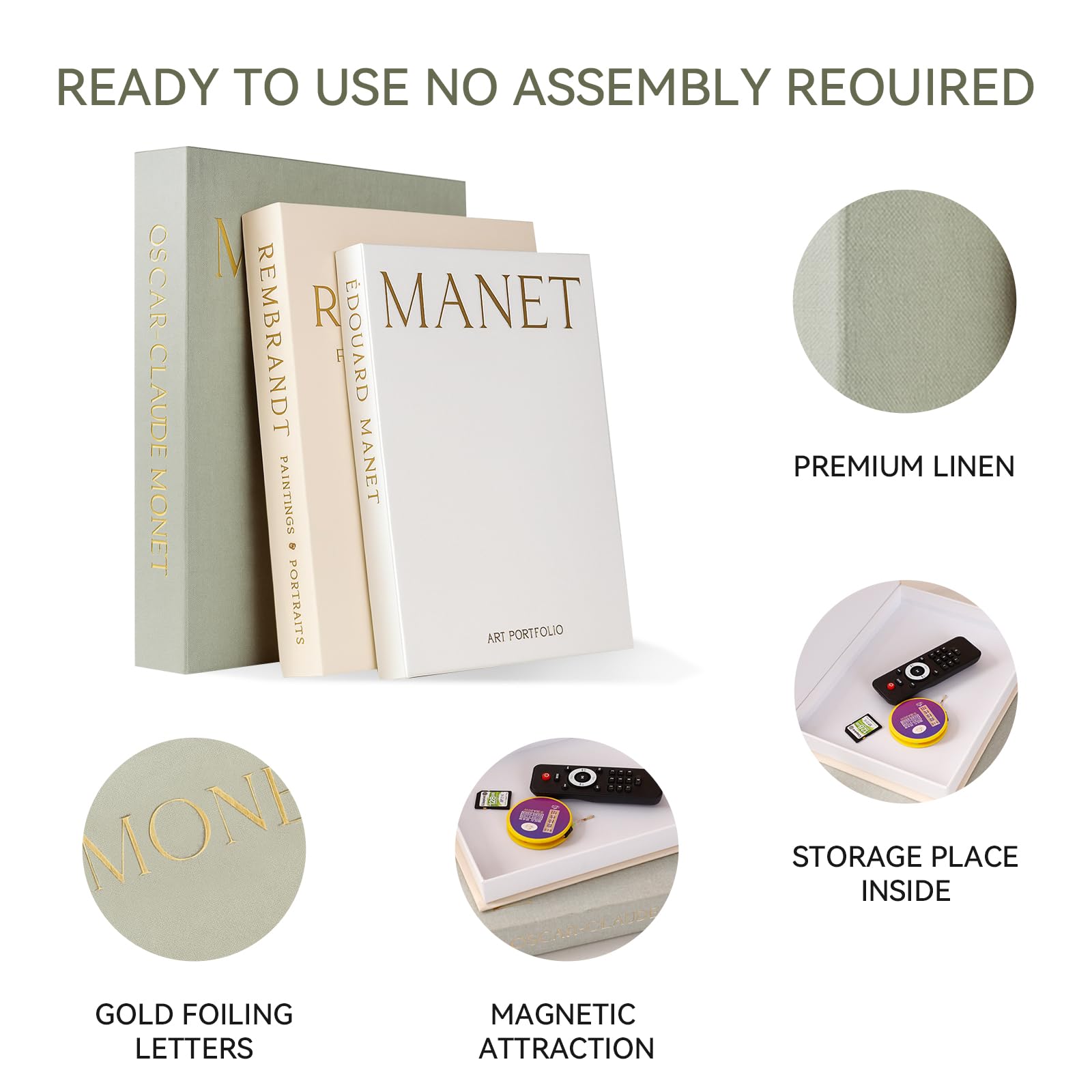 HeidMiduo decorative books feature gold lettering for an elegant literary touch.