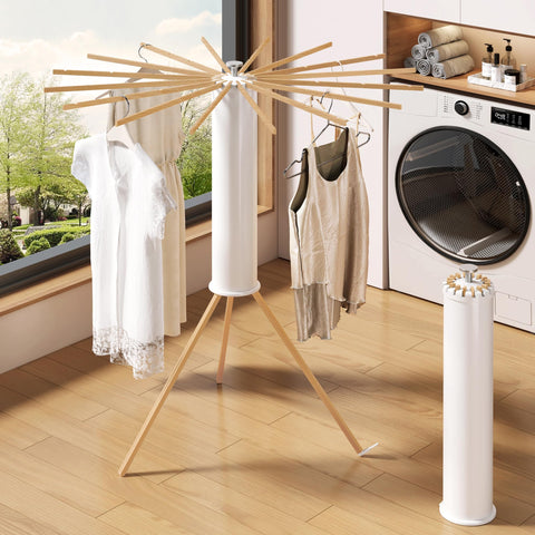 HEILAIYI beechwood-drying-stand features natural grain and solid support for regular laundry.