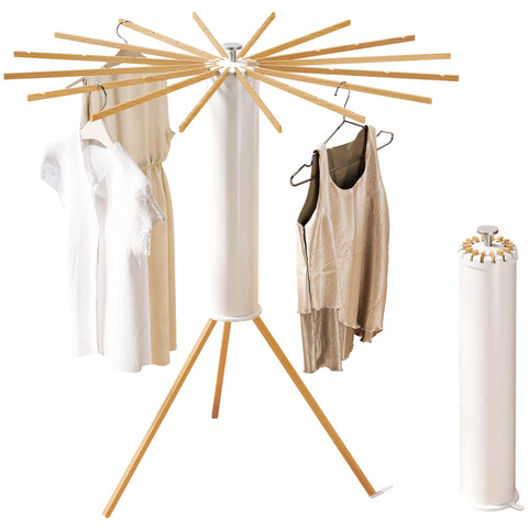 HEILAIYI foldable tripod drying rack shows 16-arm design for quick air-drying.