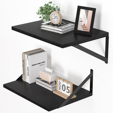 Heimlove black deep floating shelves mounted on wall for organized display.