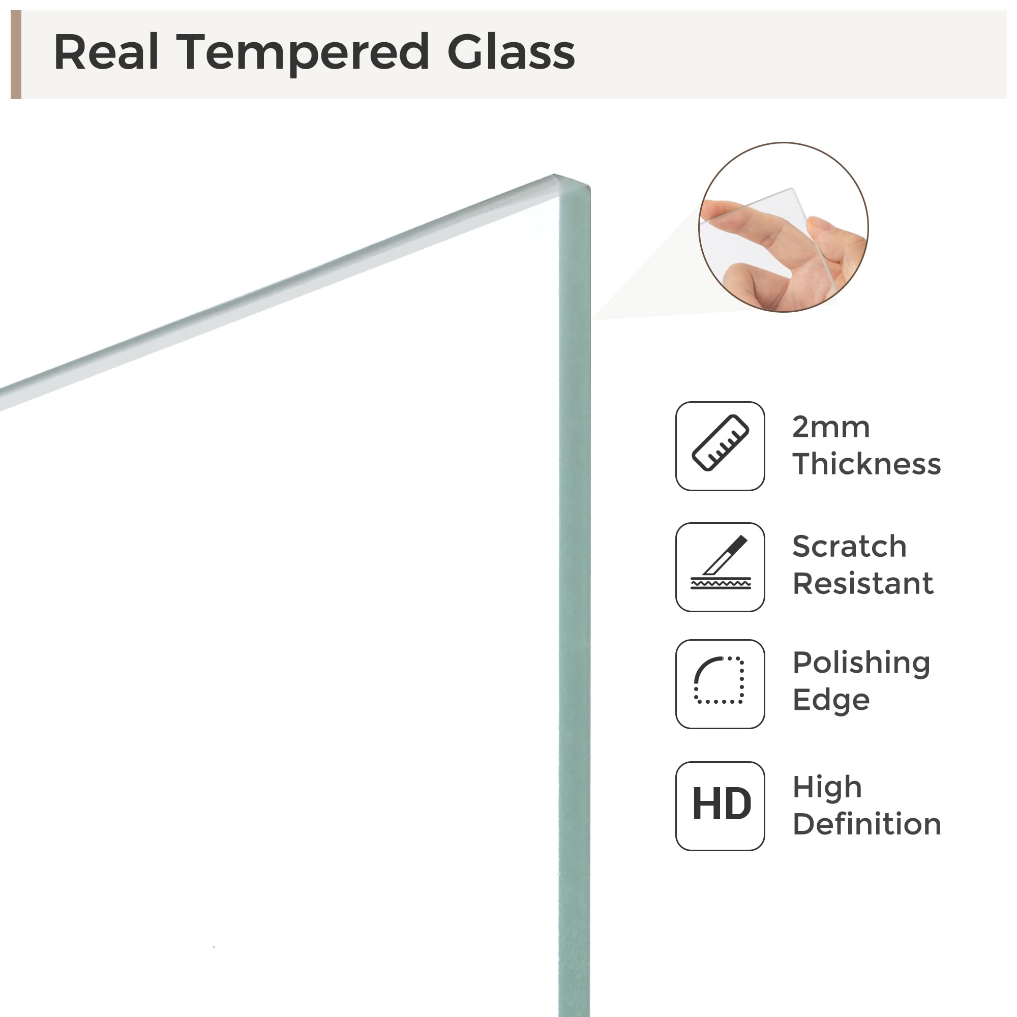 Heimlove frame includes 2 mm tempered glass for clear, protective viewing.