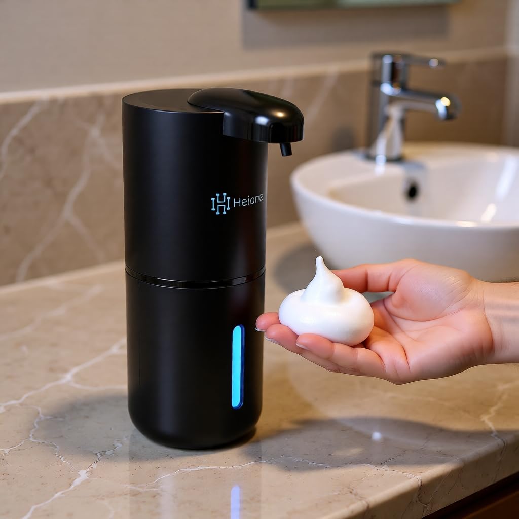 Heione automatic foam soap dispenser black front view for a sleek look.