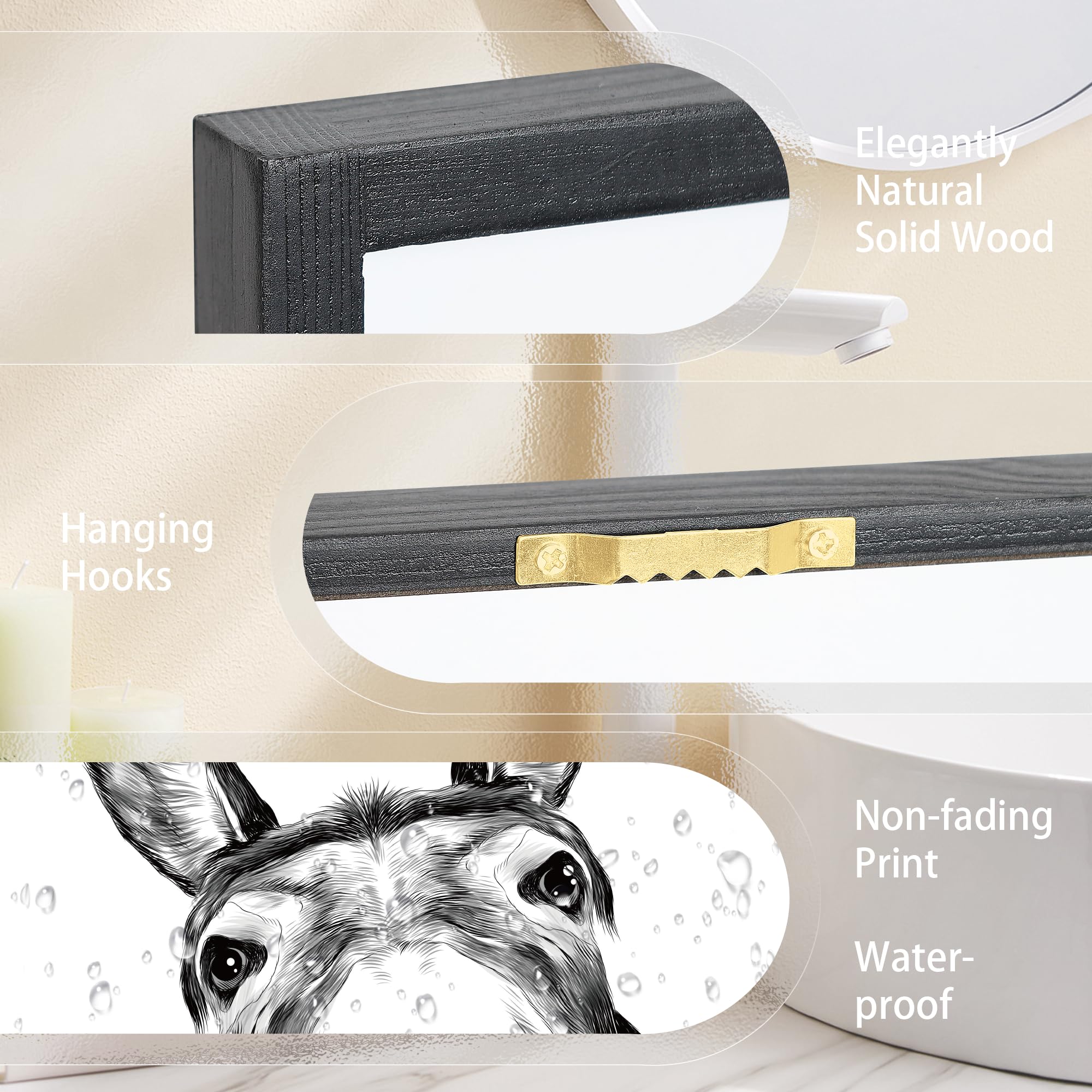 Heiple donkey wall art funny sign decor for bathrooms and powder rooms.