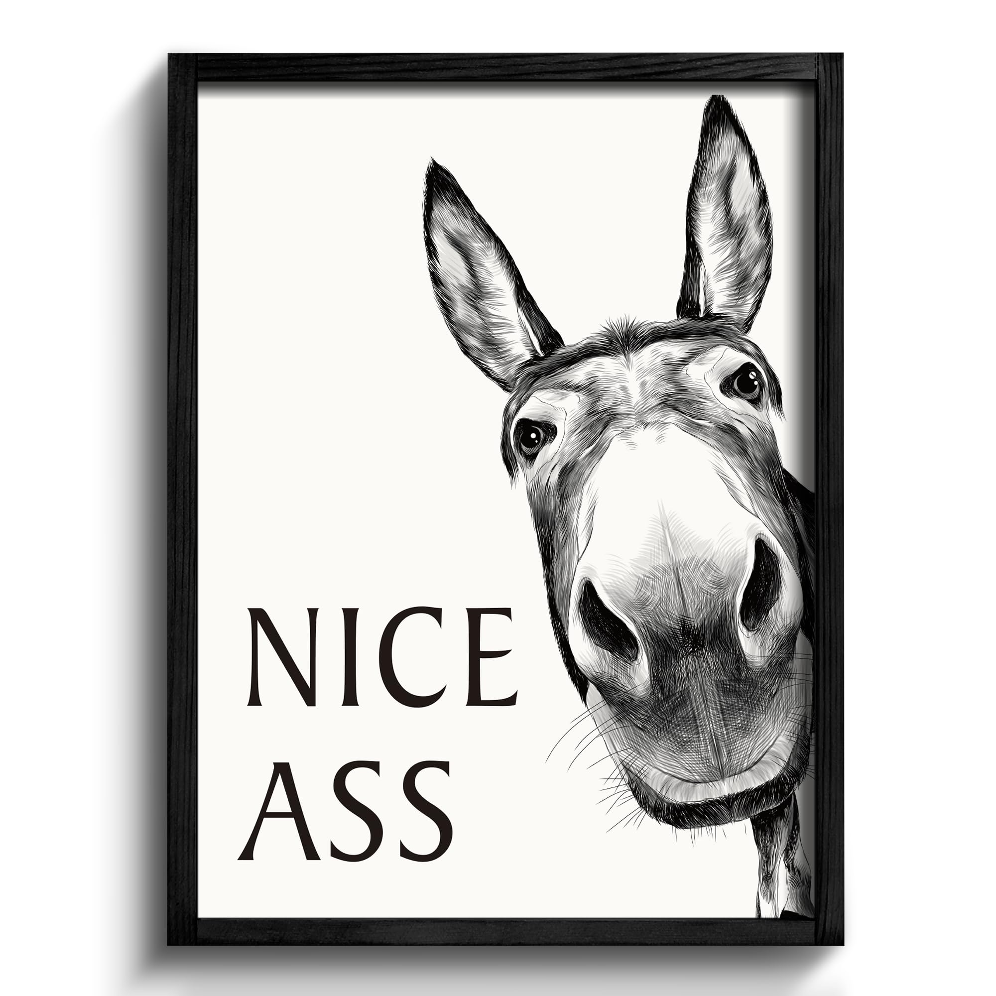 Heiple framed bathroom art donkey sign with wood frame adds playful farmhouse charm.