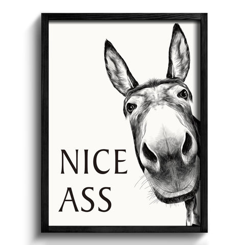Heiple framed bathroom art donkey sign with wood frame adds playful farmhouse charm.
