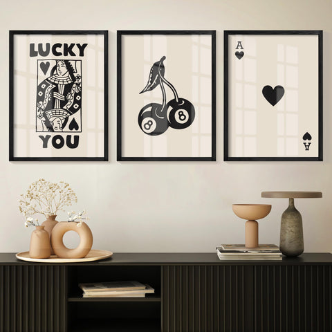 Heiple Lucky You poker wall art trio adds stylish charm to your living room.