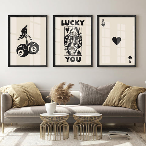 Heiple game-room decor with Lucky You art boosts social gatherings.