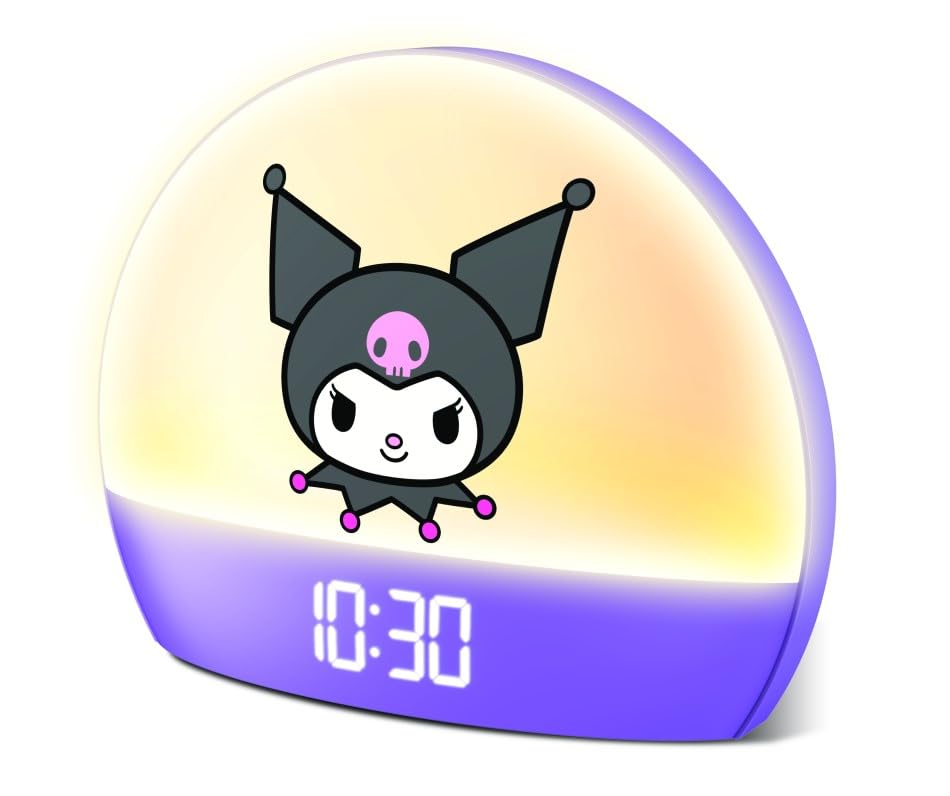 Hello Kitty Sunrise Alarm Clock front view with a gentle sunrise glow for calm wakeups.