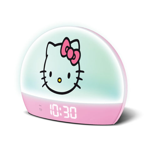 Hello Kitty sunrise alarm clock front view with gentle glow and cheerful design