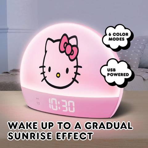 Hello Kitty sunrise alarm clock with multicolor lights to set a playful mood