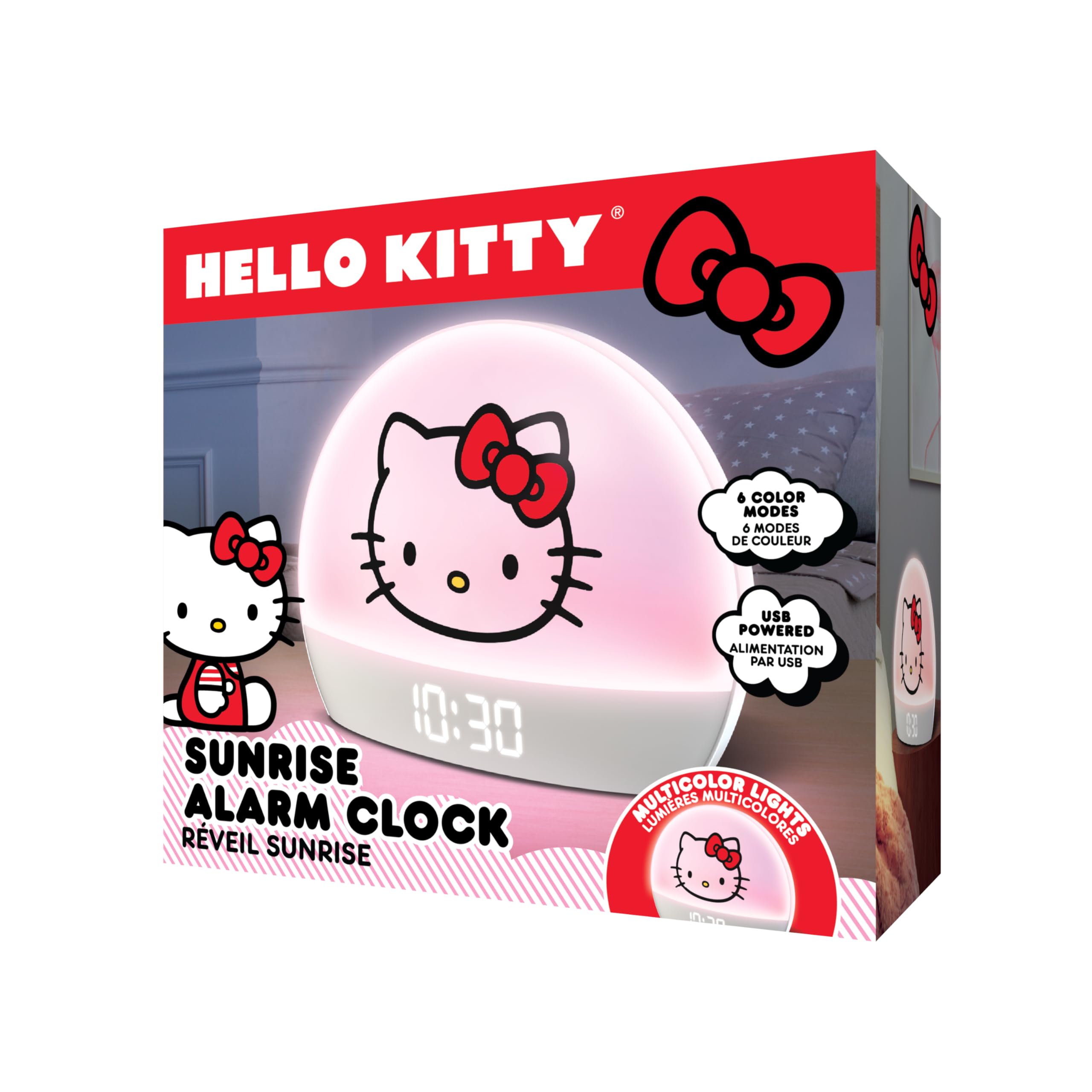 Hello Kitty Sunrise Alarm Clock snooze button offers quick, gentle extra rest.