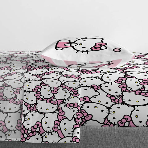 Hello Kitty twin sheet set flat sheet spread shows pattern and ample size.