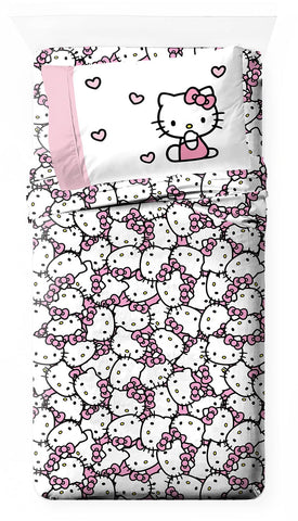 Hello Kitty twin sheet set packaged for easy gifting and storage.