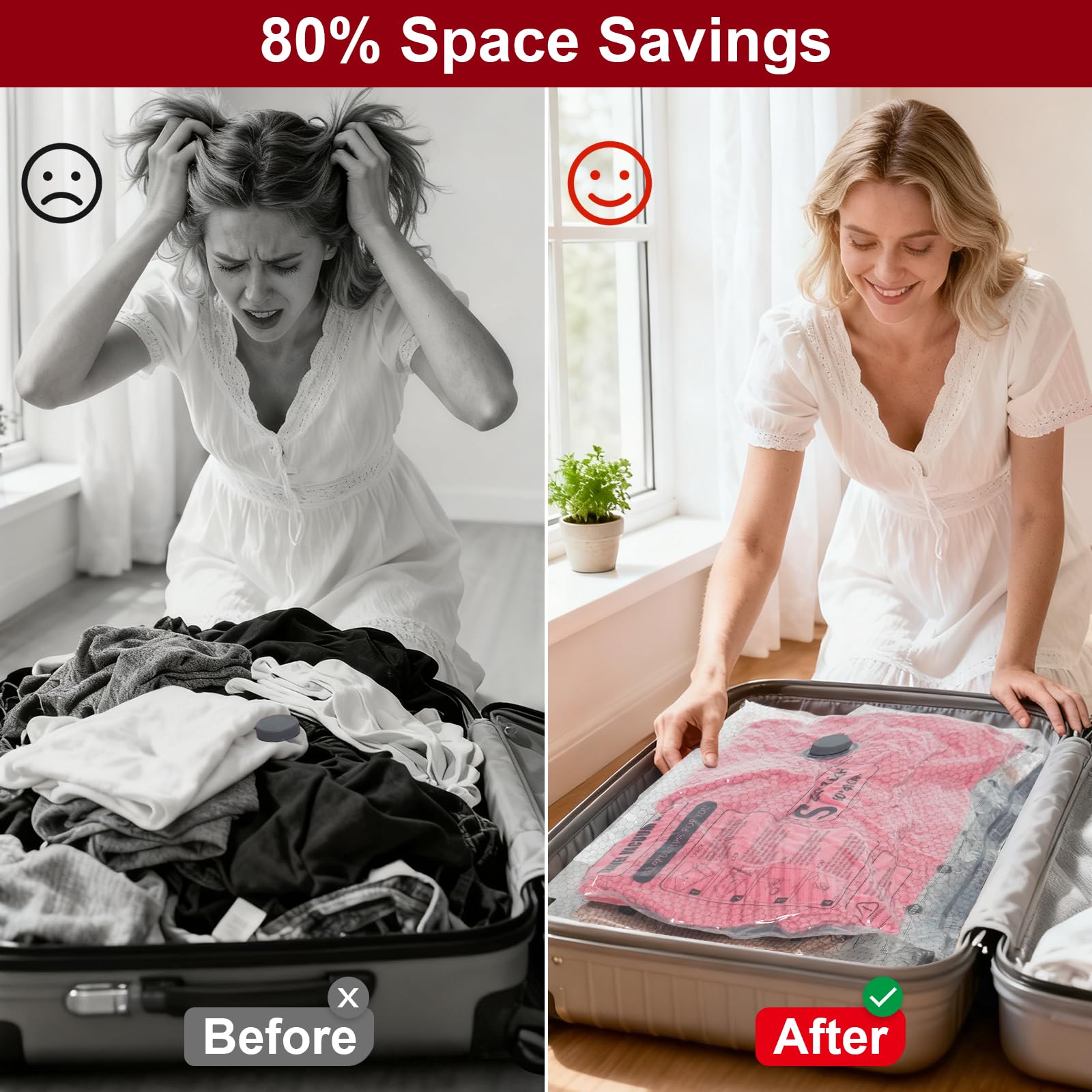 HelpLand travel vacuum bag 24x16 shows compact packing efficiency.