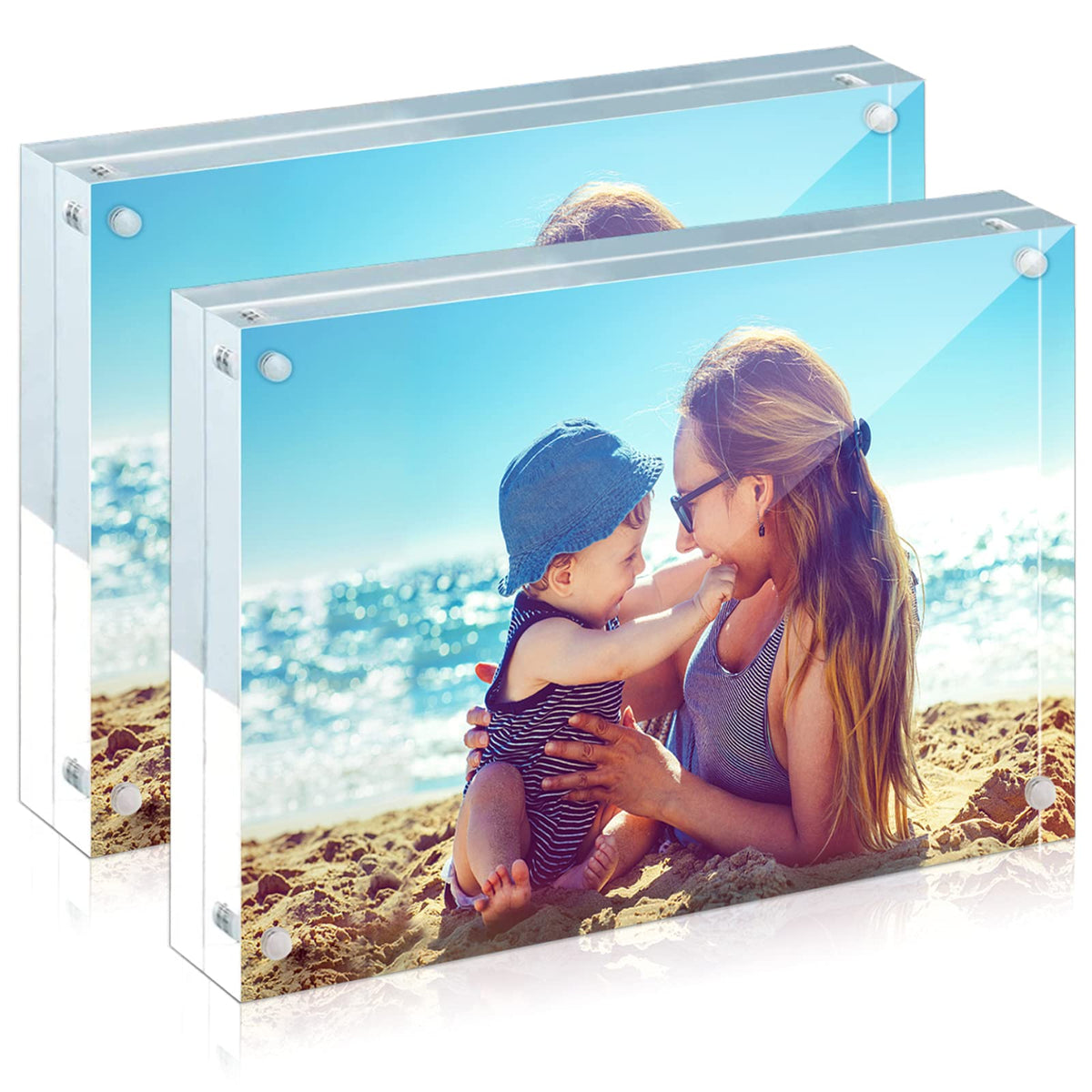 Helplex 6x8 acrylic frame front view with double-sided display for memories.