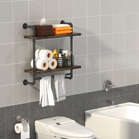 Helsin two-tier rustic wood floating shelf with open storage for easy access.