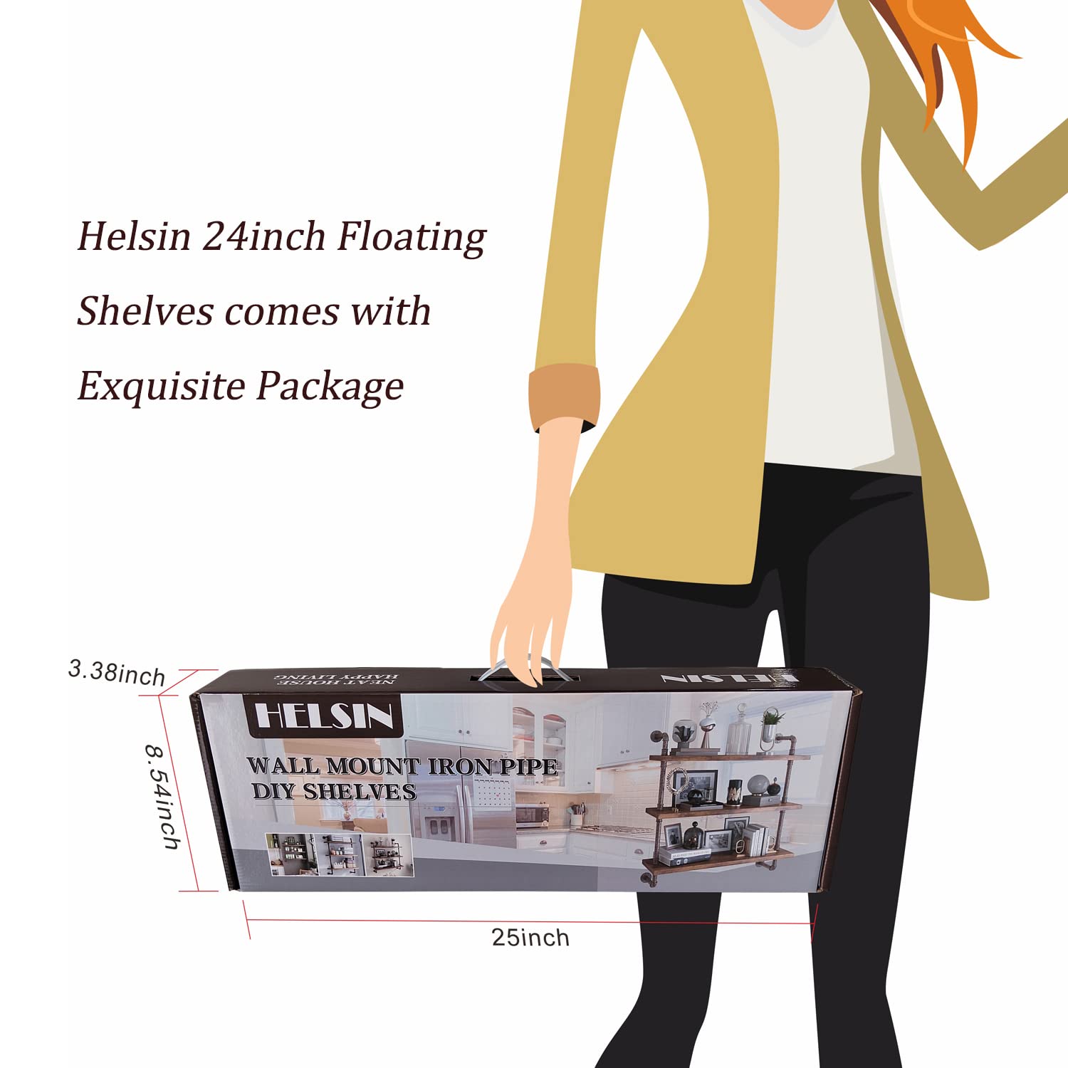 Helsin 24-inch floating shelf ready for easy assembly and durable finish