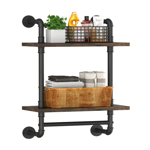 Helsin 2 Tier pipe shelf wall mounted with towel bar for bathroom organization