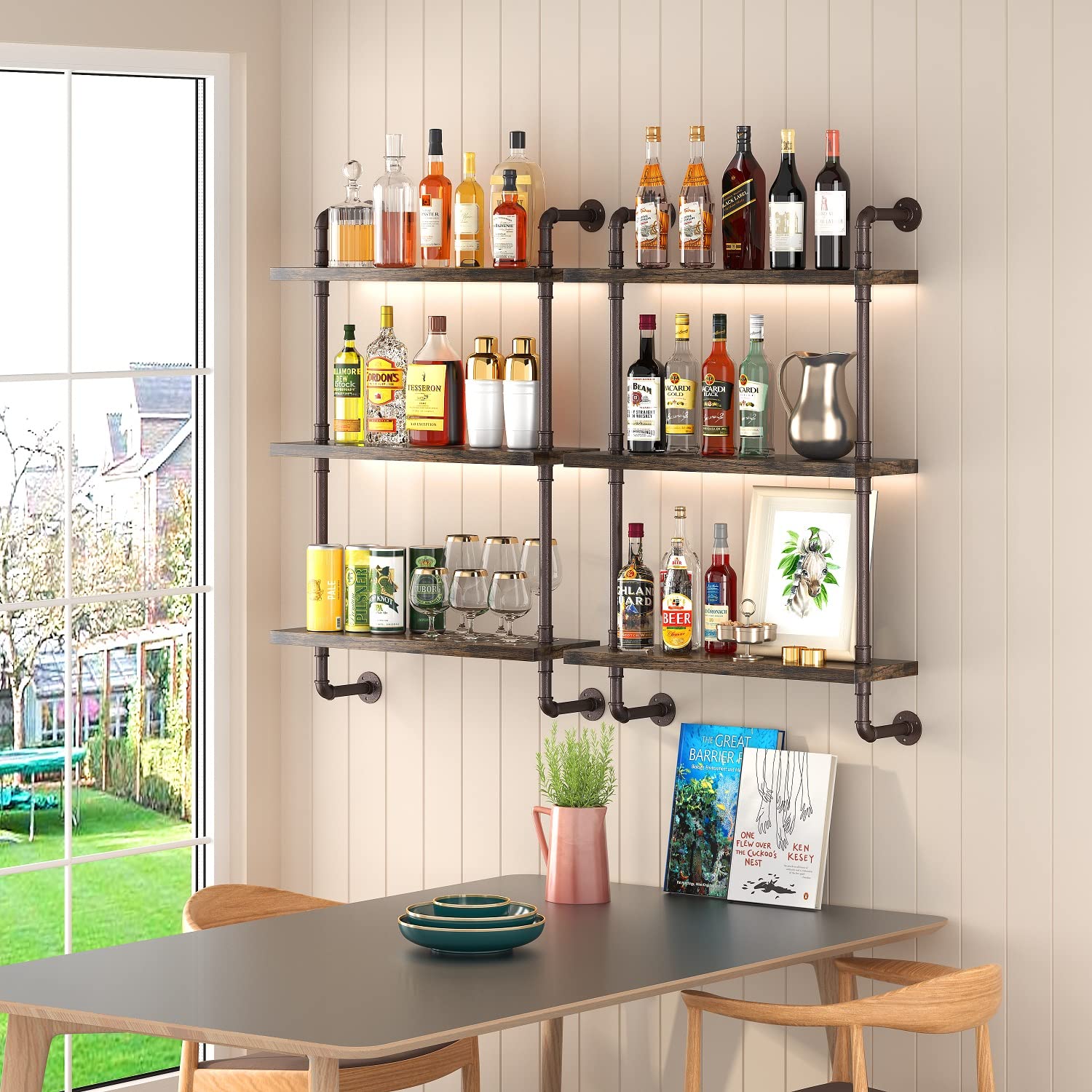 Helsin home office shelf styled with books and decor items