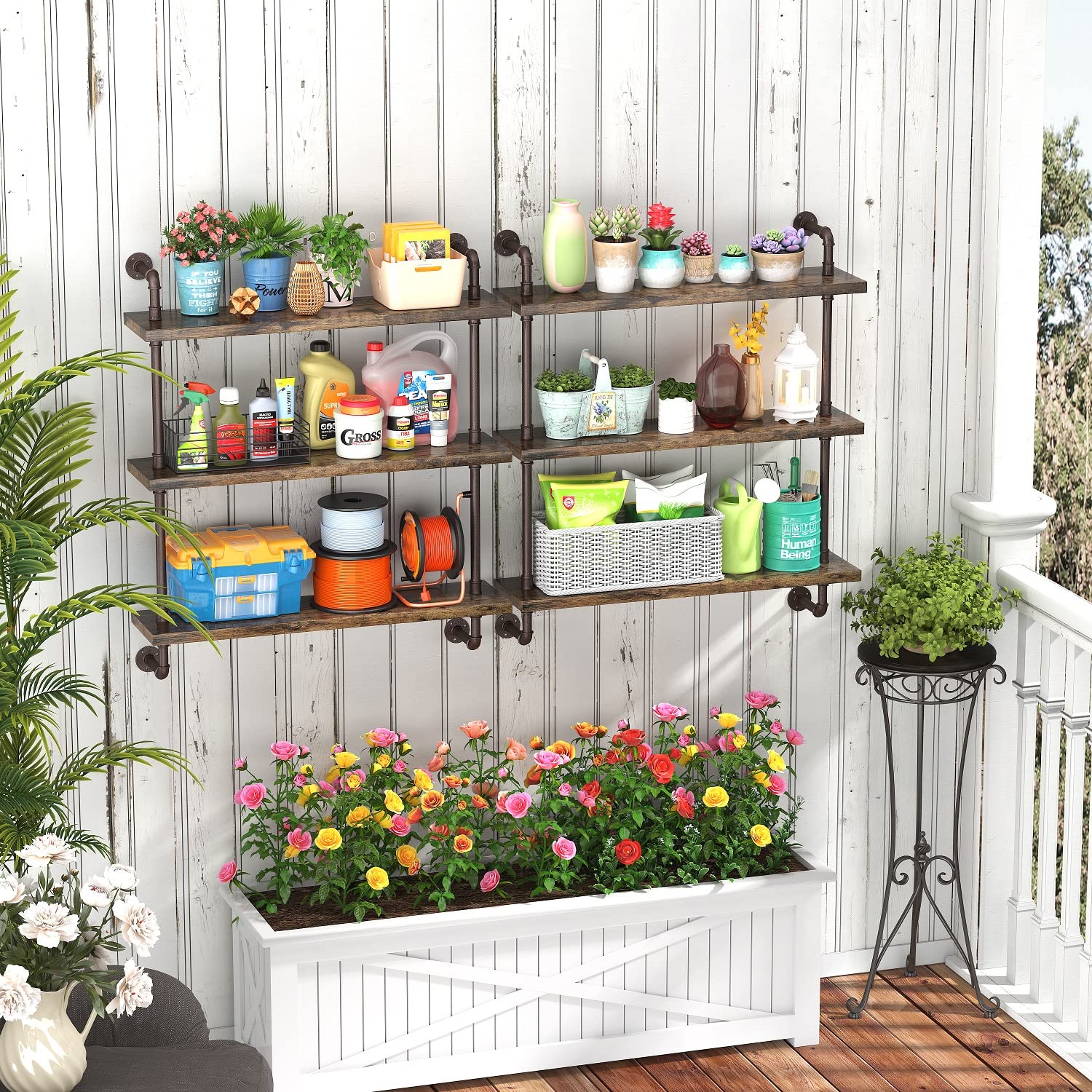 Helsin 32-inch wall shelf provides multi-functional storage for spices, books, or decor.