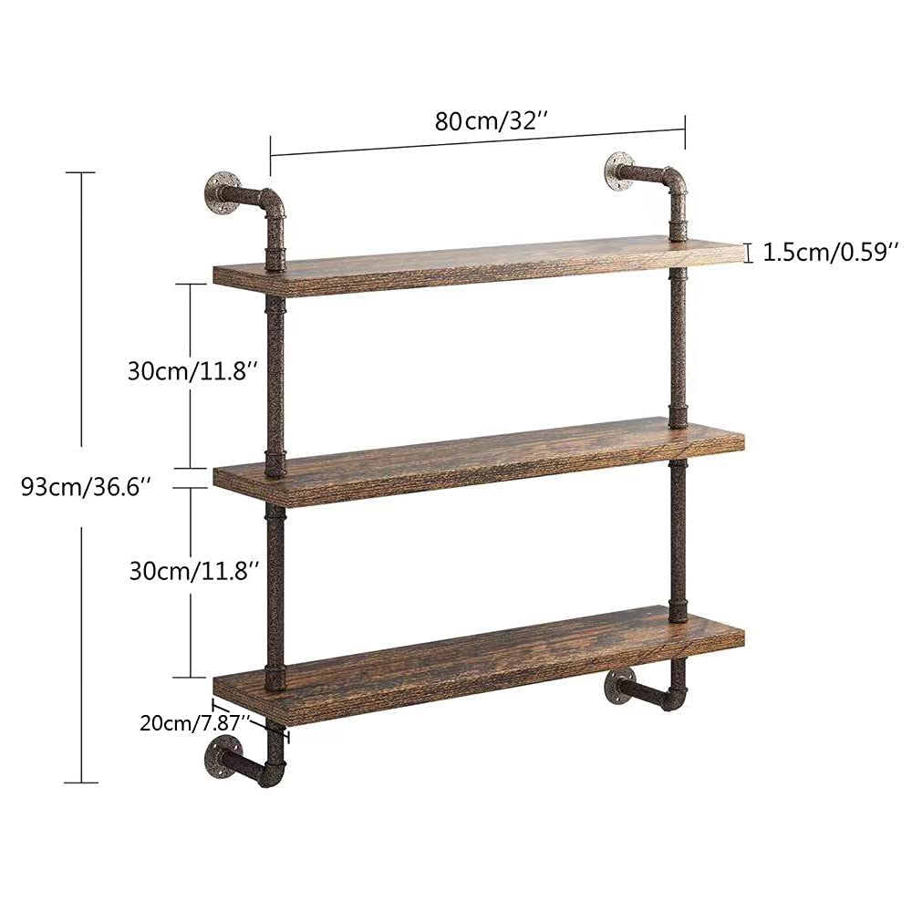 Helsin floating shelf with bronze-tone pipes creates vintage atmosphere.