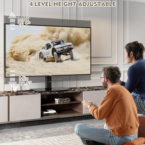 Hemudu cable management on table-top TV stand to tidy cords.
