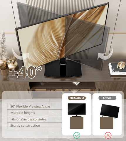 Hemudu table-top TV stand height adjustable in four levels for flexible setup.