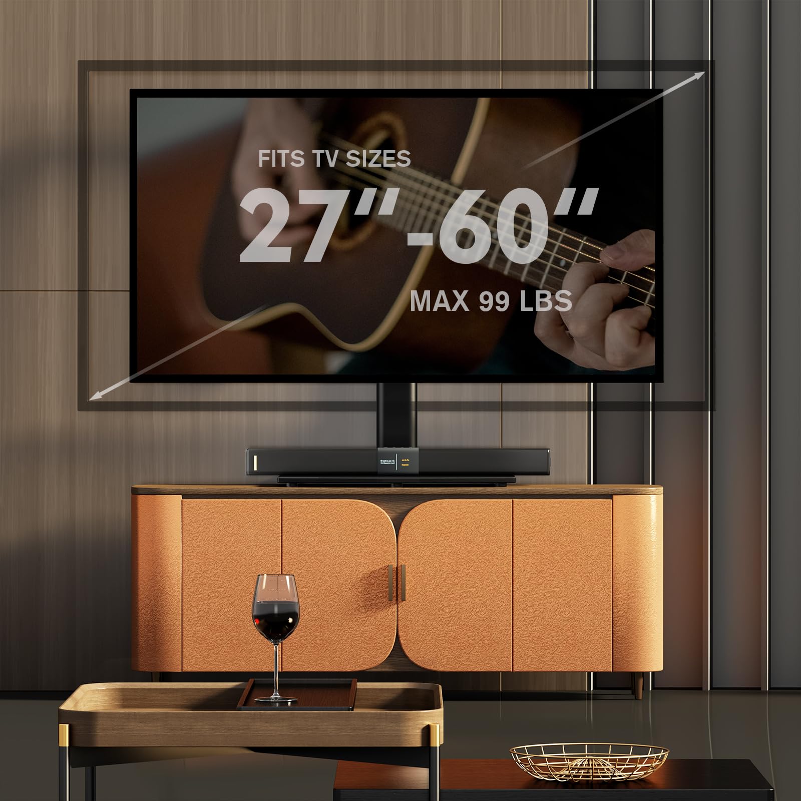 Hemudu table-top TV stand with 80-degree swivel for versatile viewing.