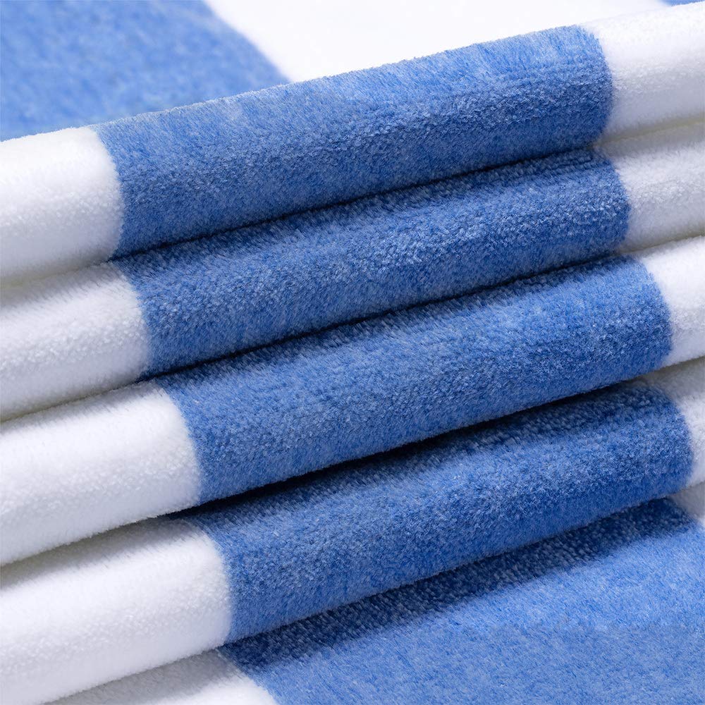 HENBAY 70x35 inch blue stripe beach towel ideal for lounging and drying.