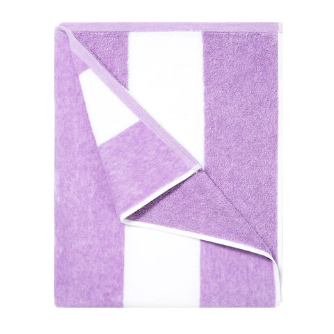 HENBAY cotton oversized beach towel with purple stripes for lounge and sunbathing.