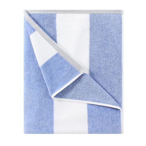 HENBAY cotton oversized beach towel with blue stripe for poolside comfort and quick drying.