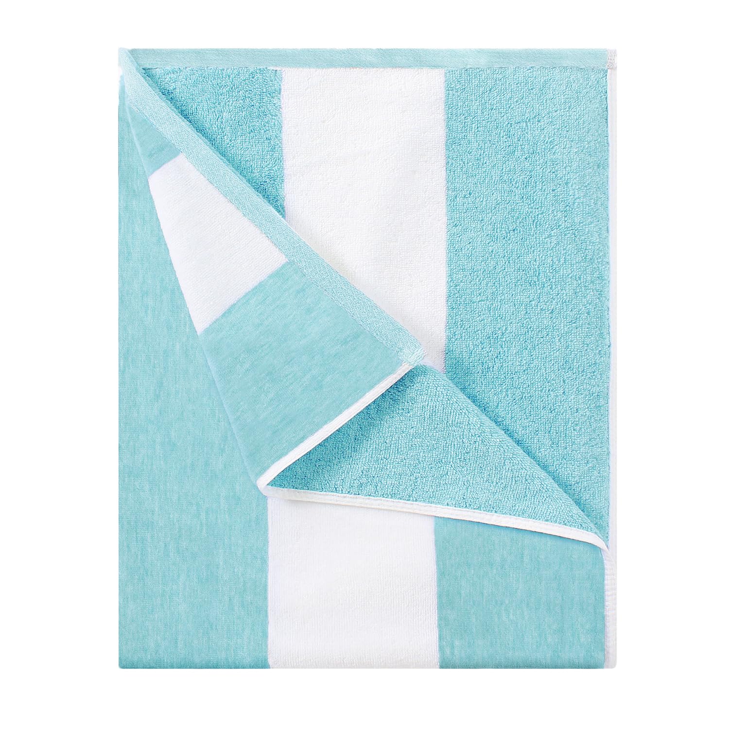 Henbay cotton oversized beach towel flat lay with turquoise stripes for poolside comfort