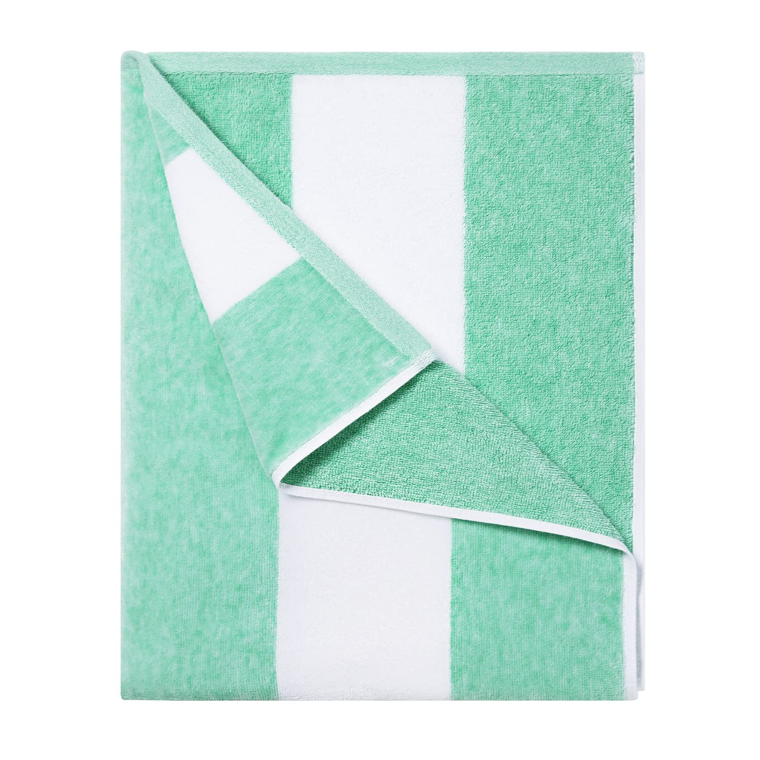 HenBay cotton oversized beach towel in green stripes, quick-drying for poolside lounging.