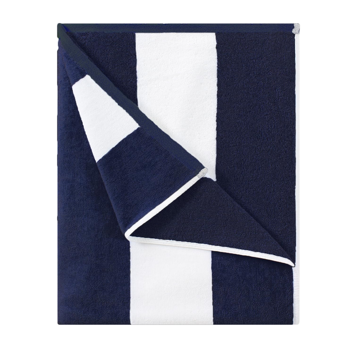 HENBAY cotton oversized beach towel with navy stripe, ideal for lounging after sun