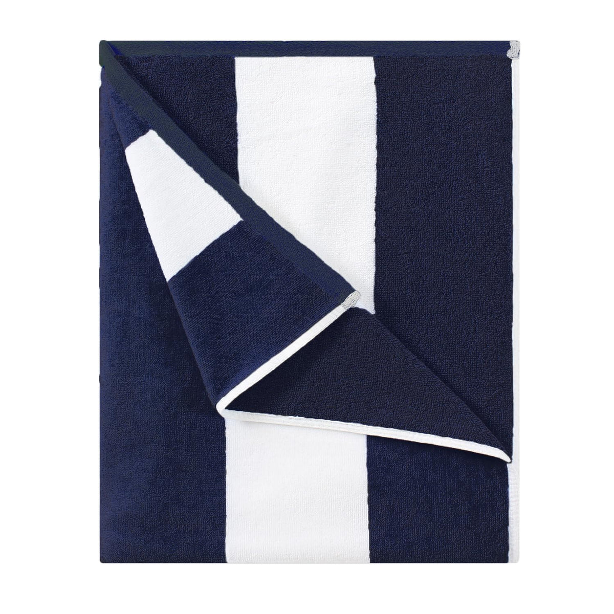 HENBAY cotton oversized beach towel with navy stripe, ideal for lounging after sun