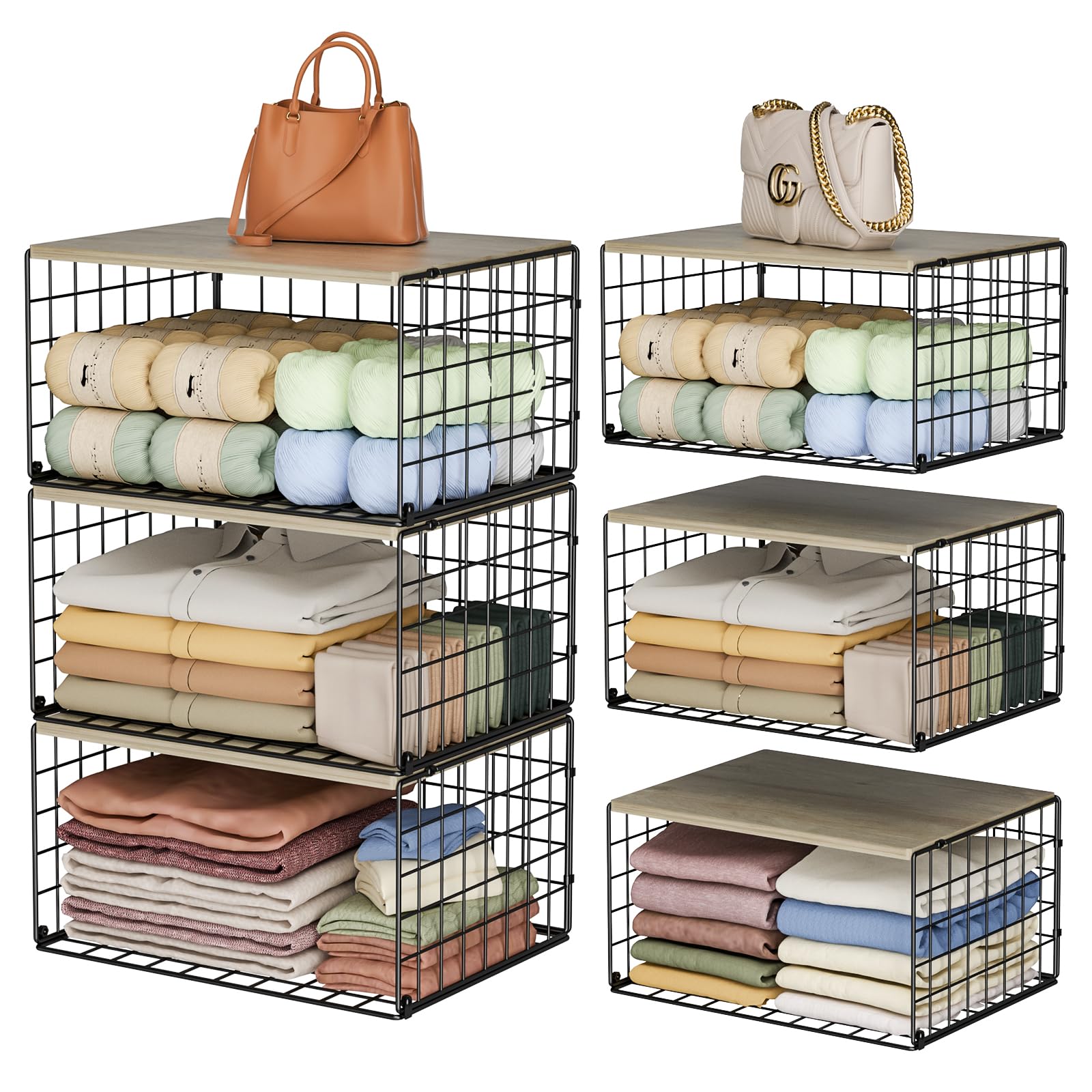Hencawima 3-pack closet organizer with wood top adds surface space and storage.