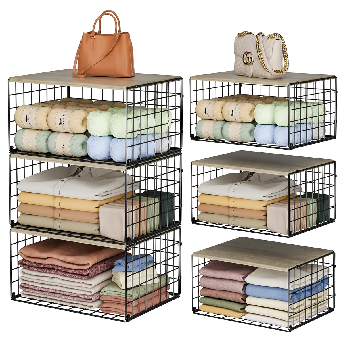 Hencawima 3-pack closet organizer with wood top adds surface space and storage.