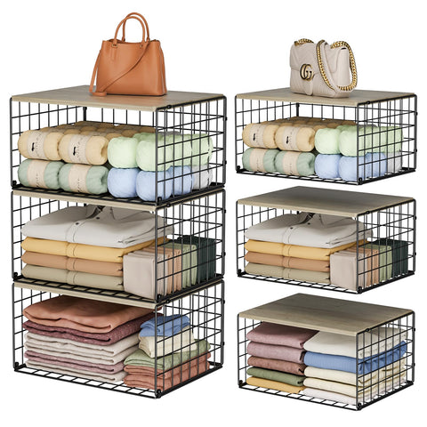 Hencawima 3-pack closet organizer with wood top adds surface space and storage.