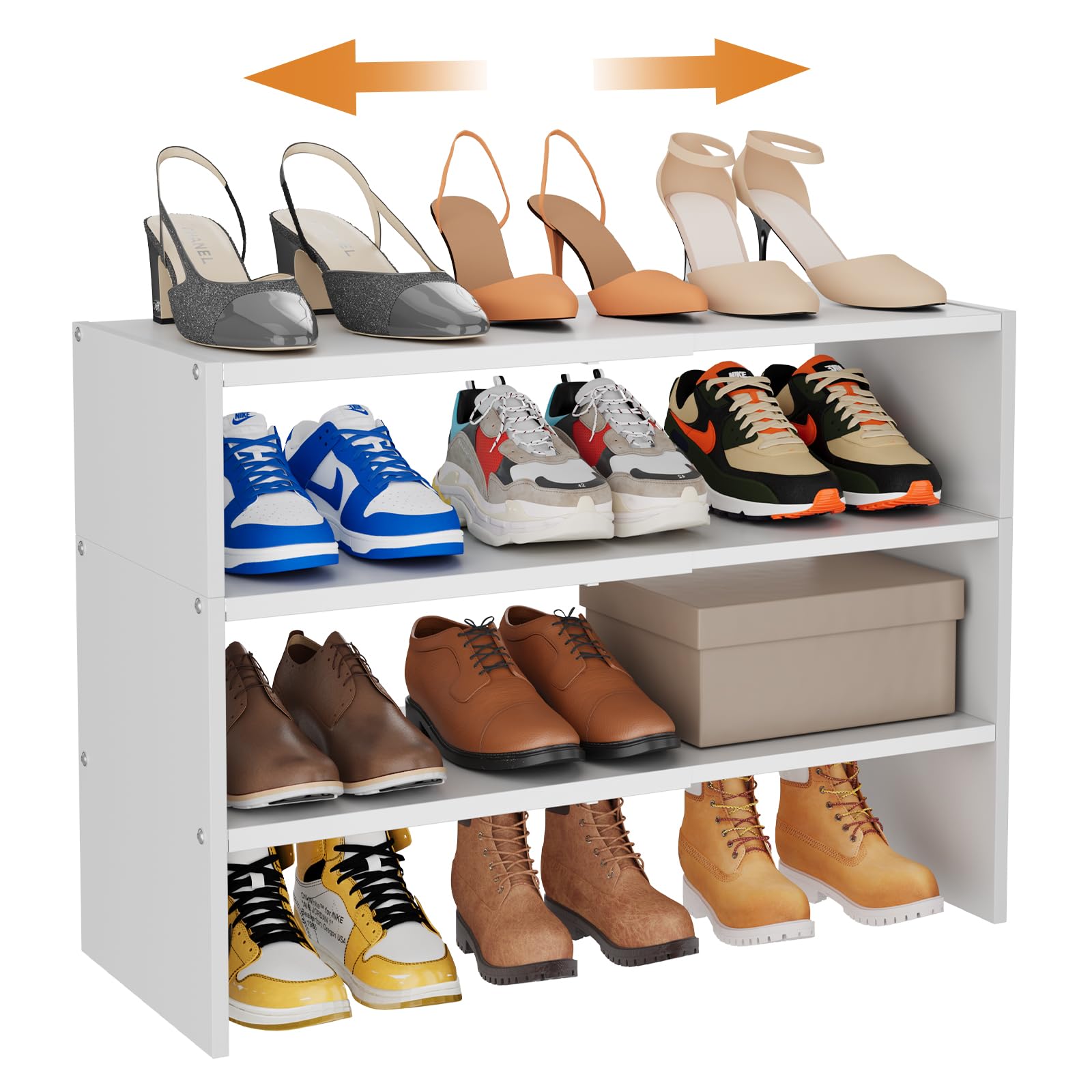 Hencawima 3-tier expandable shoe rack assembly view for easy setup