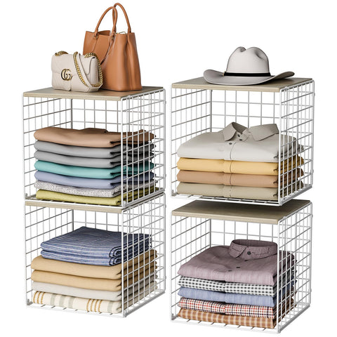 Hencawima 4-pack closet organizers with wood top for space-saving wardrobe storage
