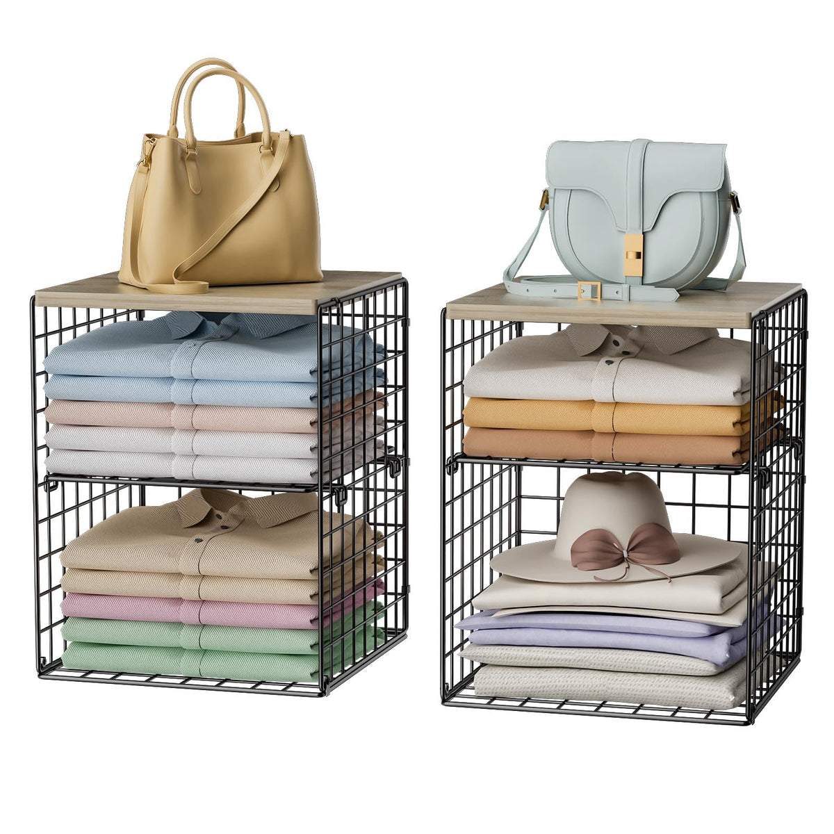 Hencawima 4-Tier stackable organizer for space-saving closet storage
