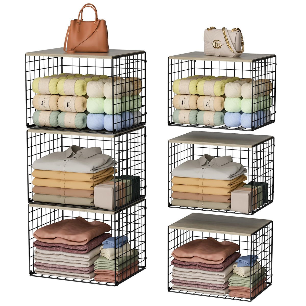 Hencawima extra-long closet organizer with solid wood top for stable surface storage.