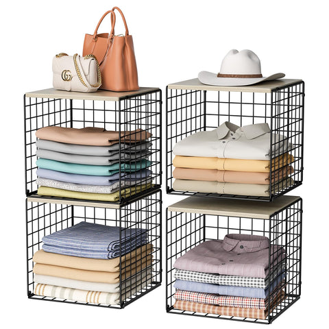 Hencawima four-tier closet organizer with wood top for compact wardrobe storage.