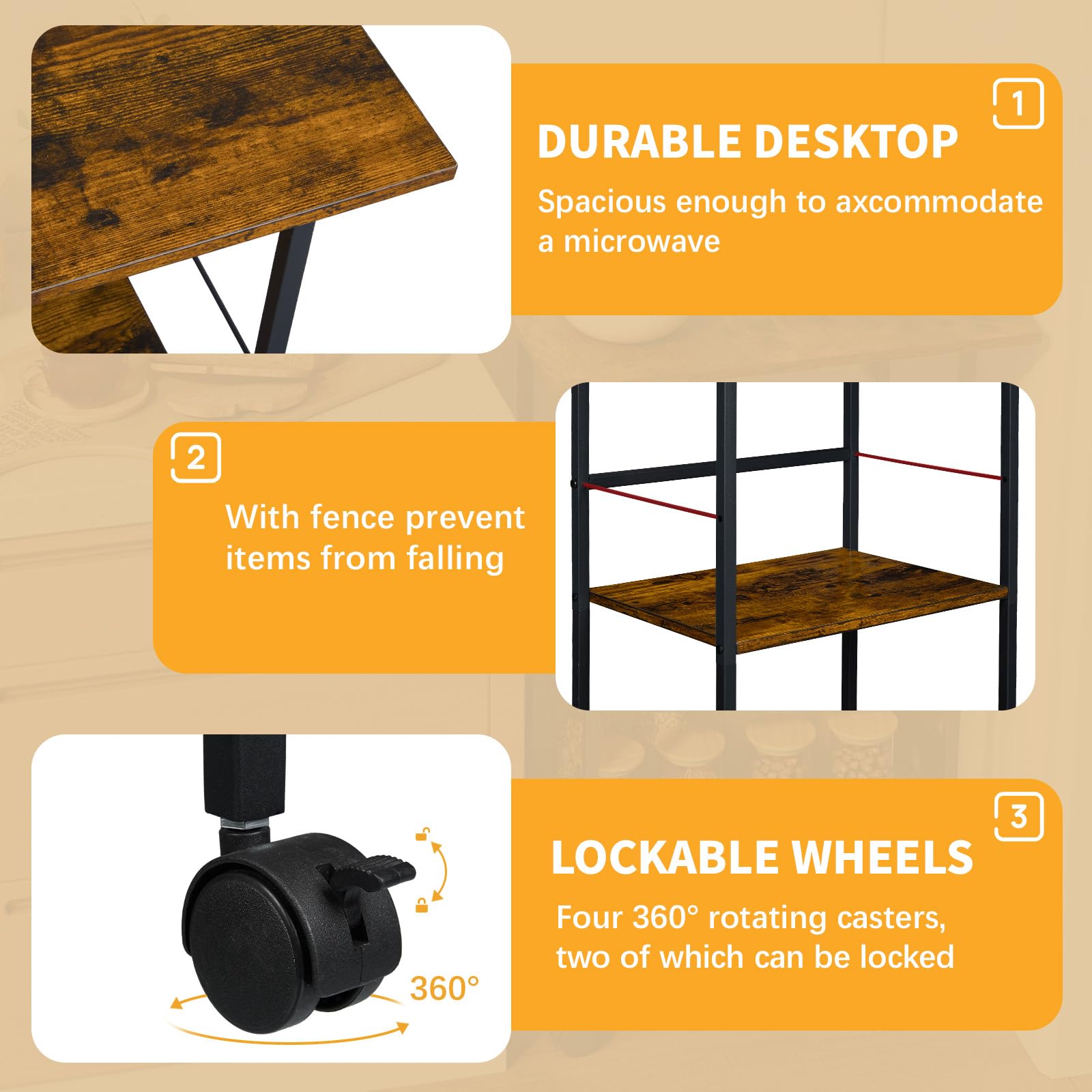 Hencawima 3-tier rolling cart fits kitchens, offices, and small spaces.