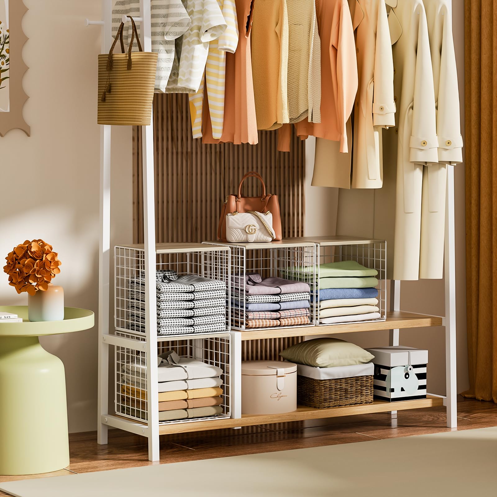 Hencawima modern ivory-white wood-top design adds a clean, minimalist storage touch.