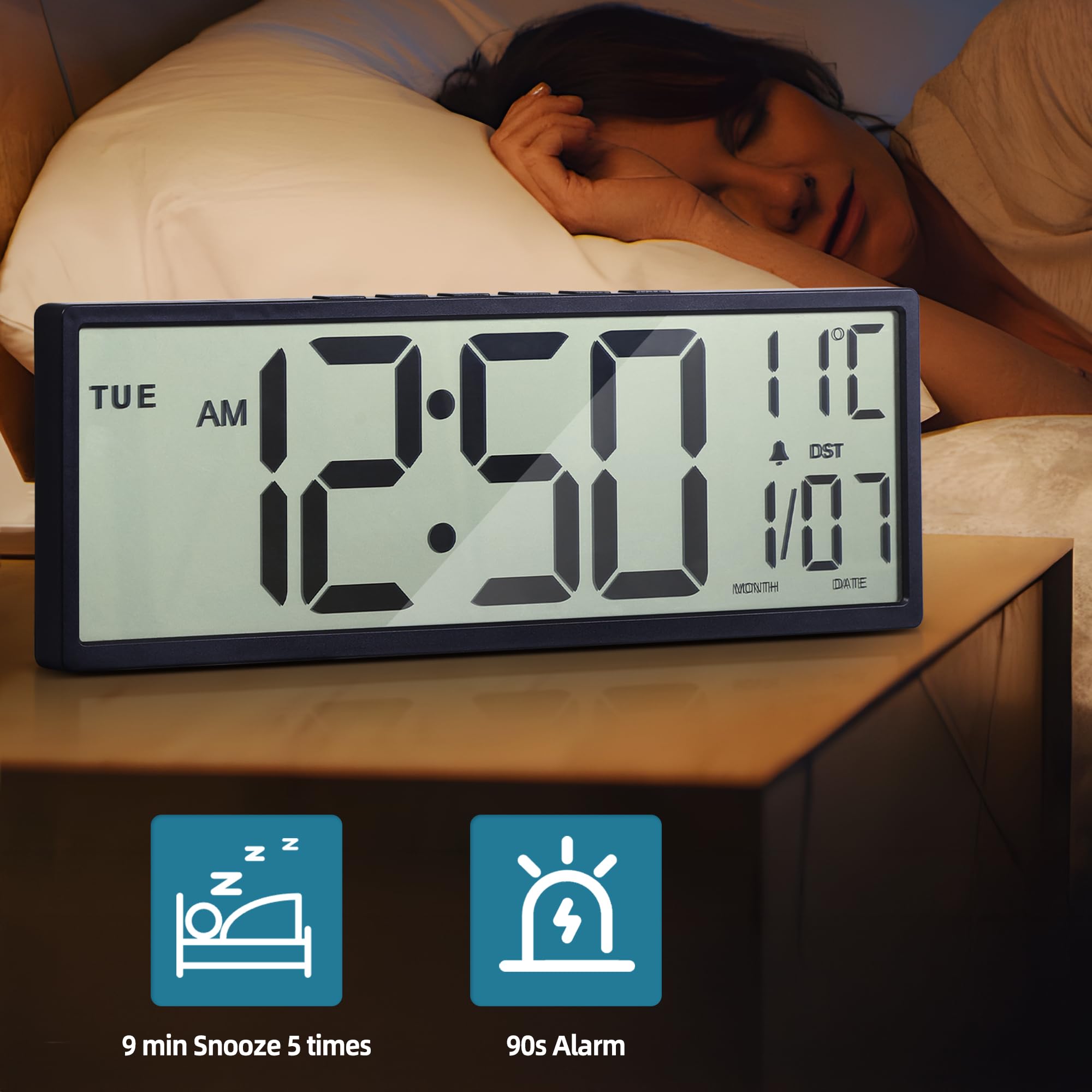 Henescribe 15-inch clock with battery-low indicator reminding replacement