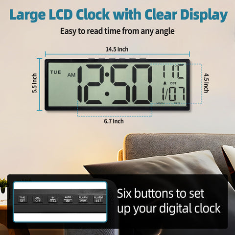 Henescribe 15-inch clock digital display with large numbers for quick readings