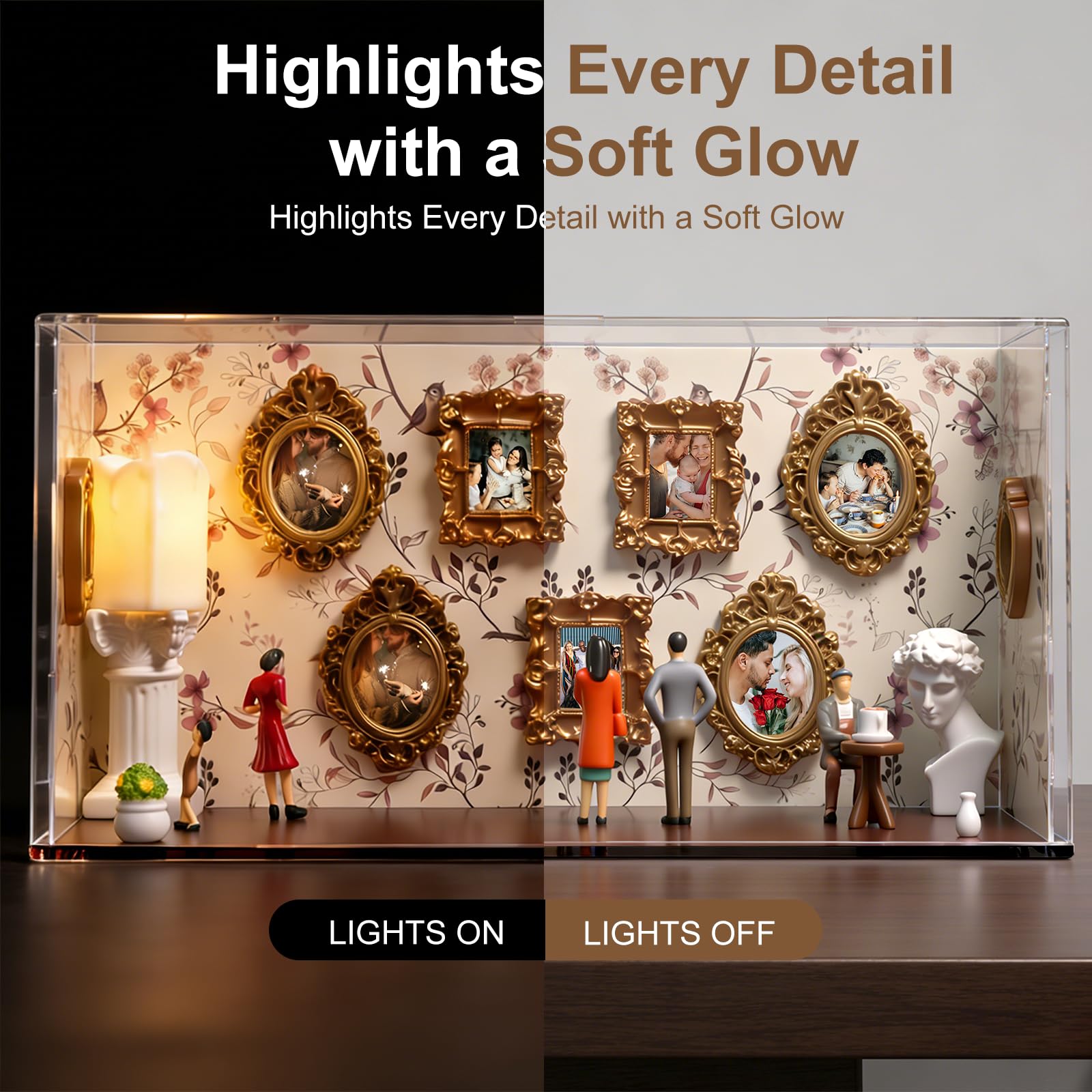 Henkgo LED candles illuminate the display with a warm ambience.